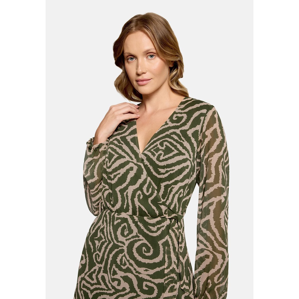 Robe en chiffon à motifs khaki/cream, CARTOON