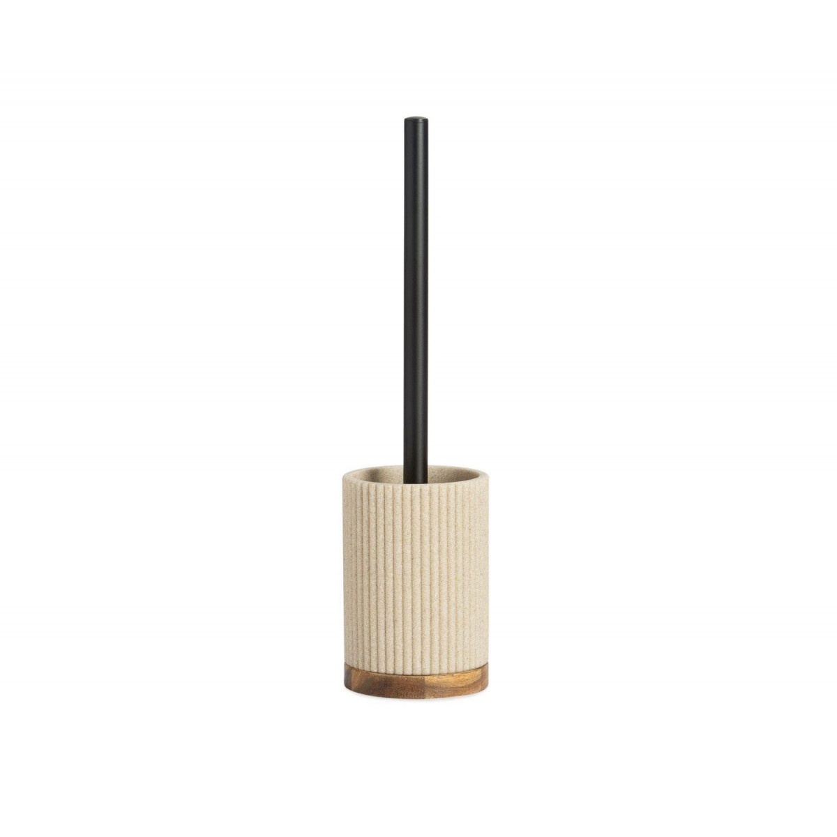 Brosse WC en polyrésine beige et acacia - 9.5x9.5x39.5cm noir, WADIGA