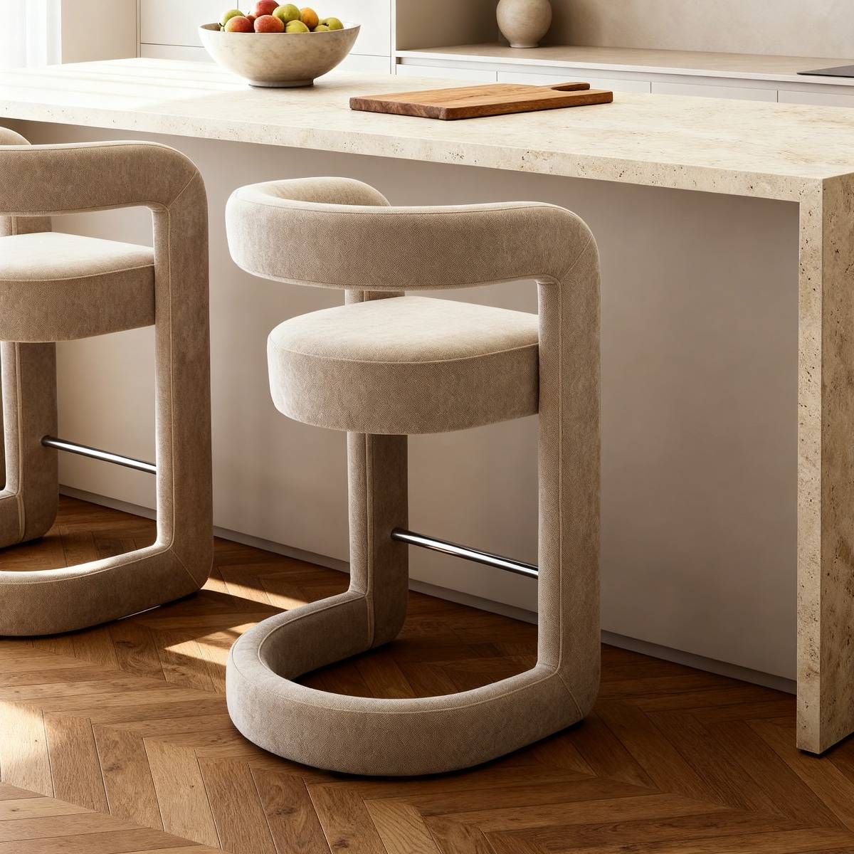 Lot de 2 tabourets de bar en tissu JORAH blanc, MADE IN MEUBLES 