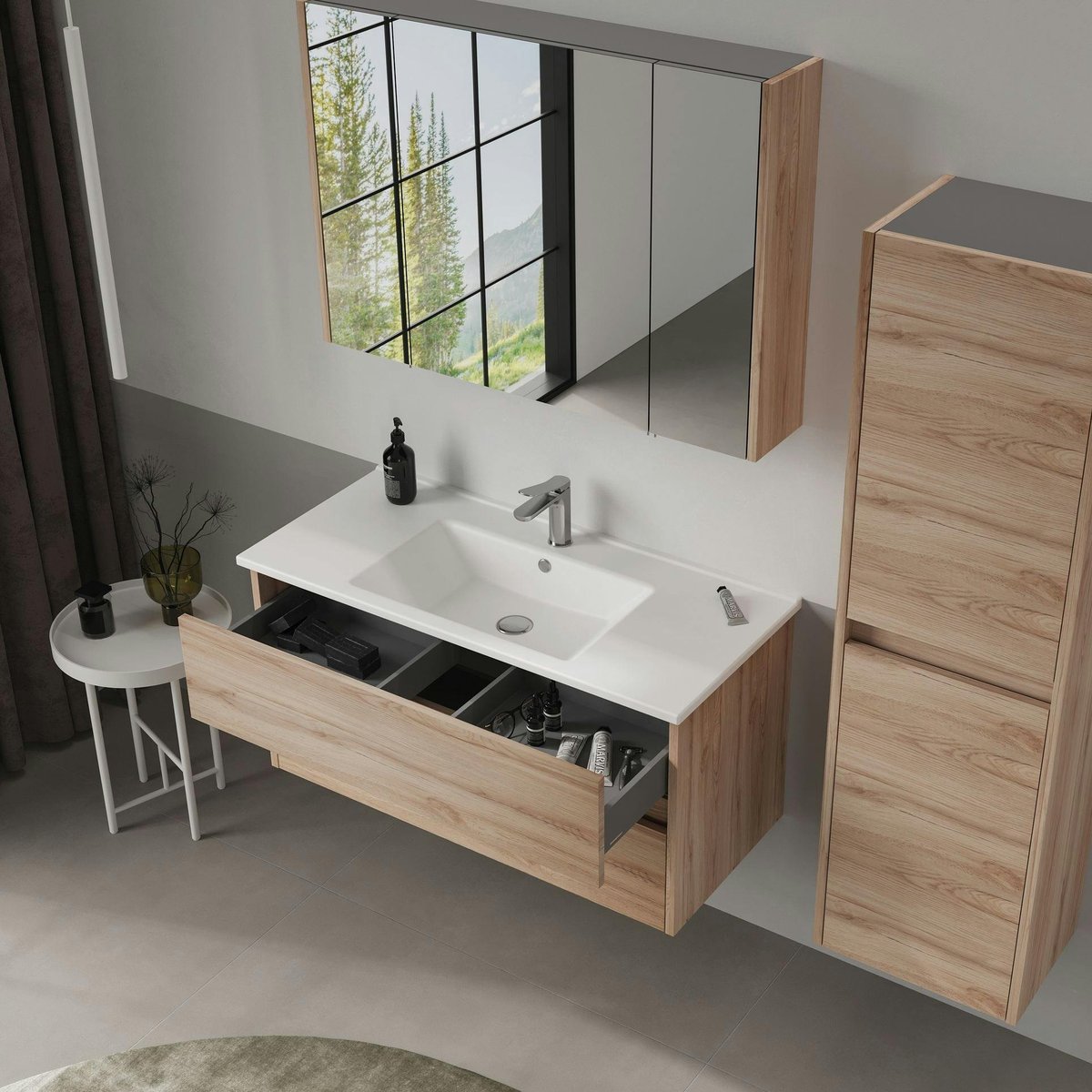 Colonne salle de bains suspendue 2 portes MOANA bois clair, PIER IMPORT
