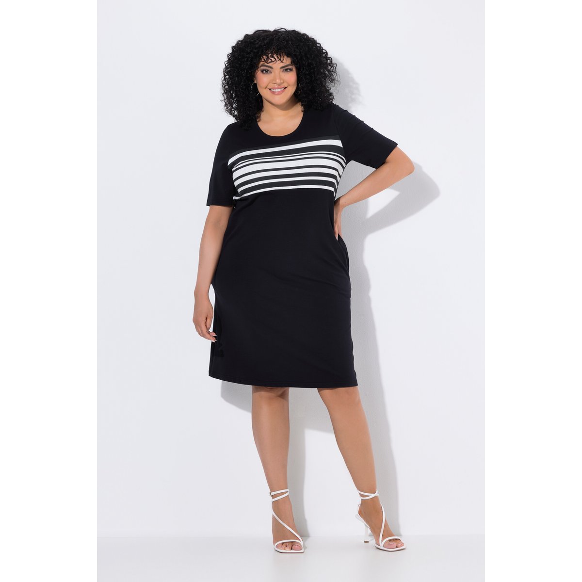 Robe en jersey décolleté rond et manches noir, ULLA POPKEN