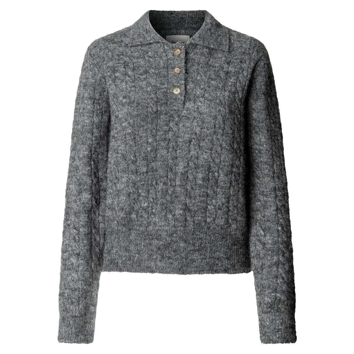 Pull Torsadé À Col Polo gris foncé chine, PEPE JEANS