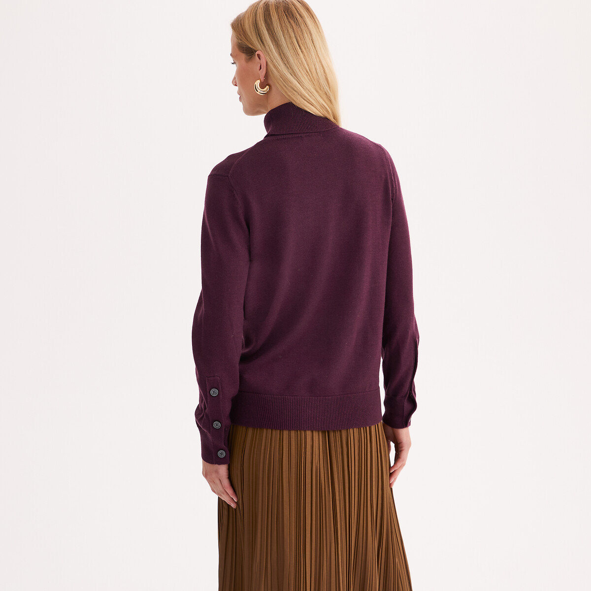 Pull col roulé en fine maille, laine mélangée prune foncé, ANNE WEYBURN