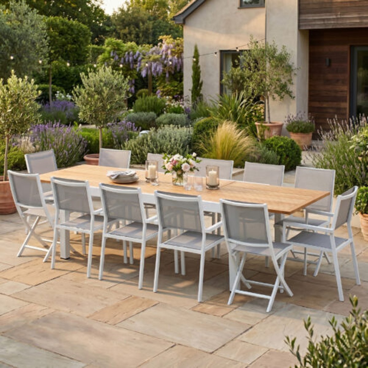 Ensemble en aluminium, 12 sièges BALITECK blanc, WILSA GARDEN