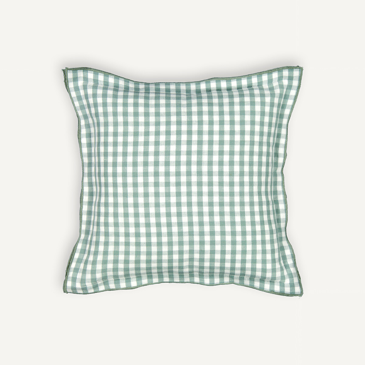 Cottage Cushion Cover in Gingham Check Cotton/Linen grey-green, LA REDOUTE INTERIEURS