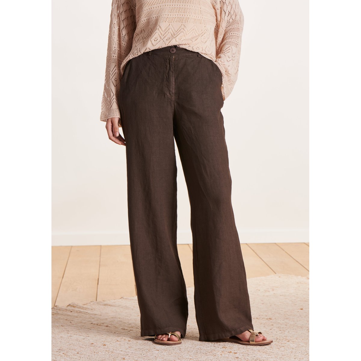 Pantalon droit et large en lin taille haute baobab, LA FEE MARABOUTEE