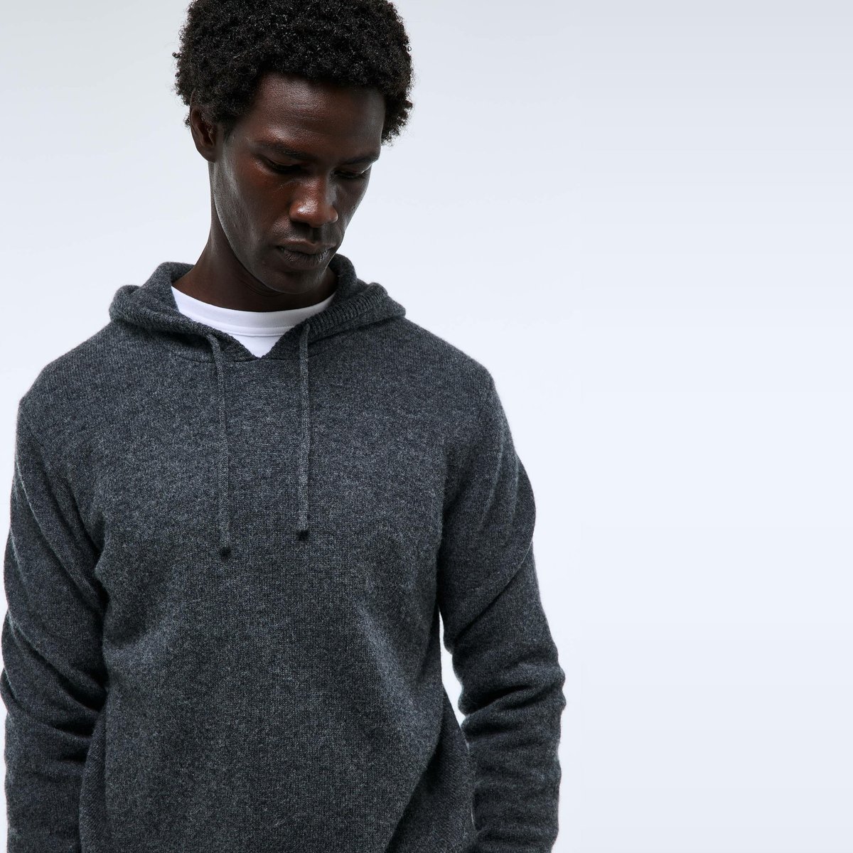 Pull à capuche en laine anthracite chine, MONOPRIX