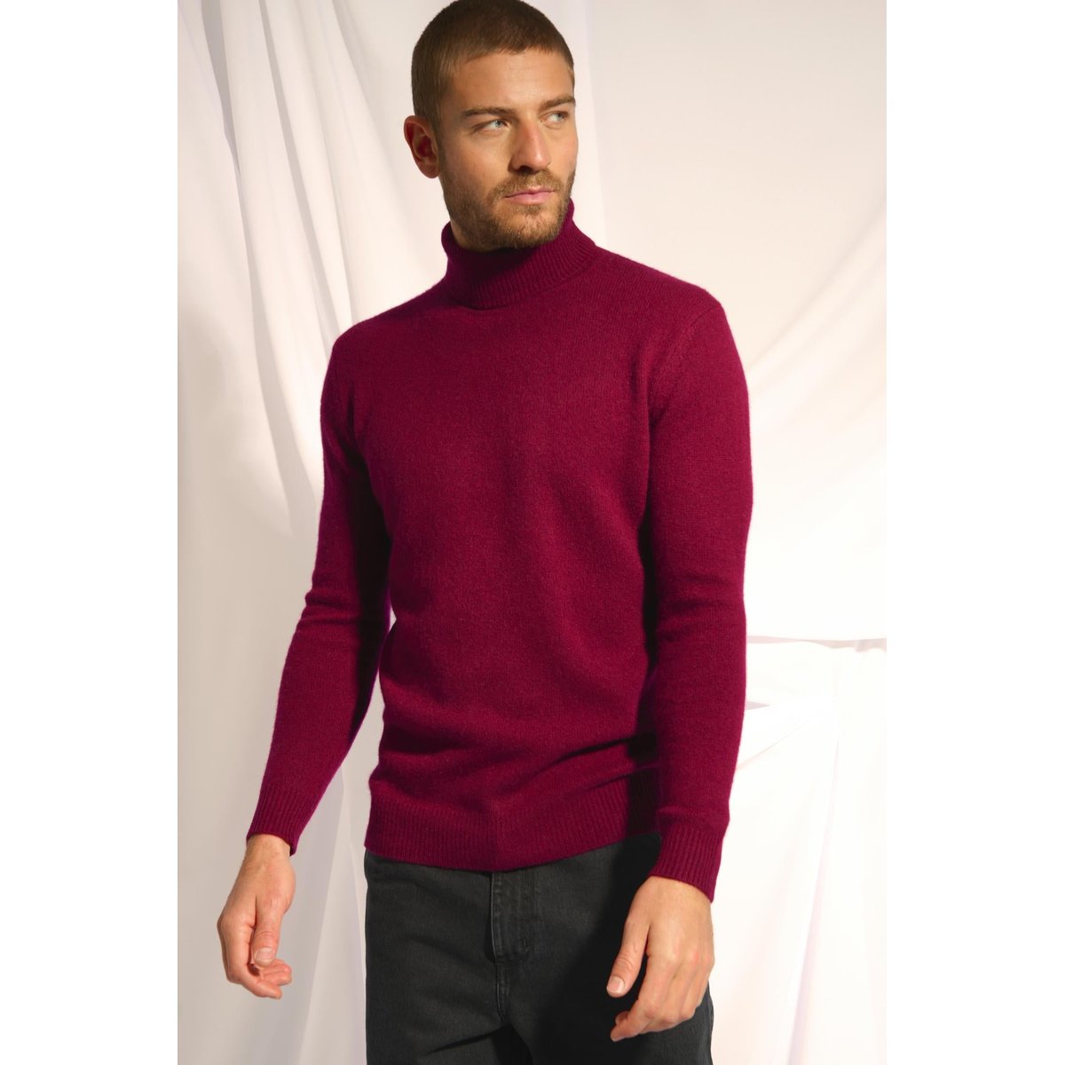 Pull Col Roulé 4 Fils Bordeaux Sacha bordeaux, JUST CASHMERE