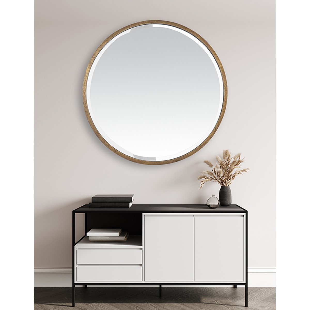 Miroir biseauté rond en métal 100x100cm or, EMDE
