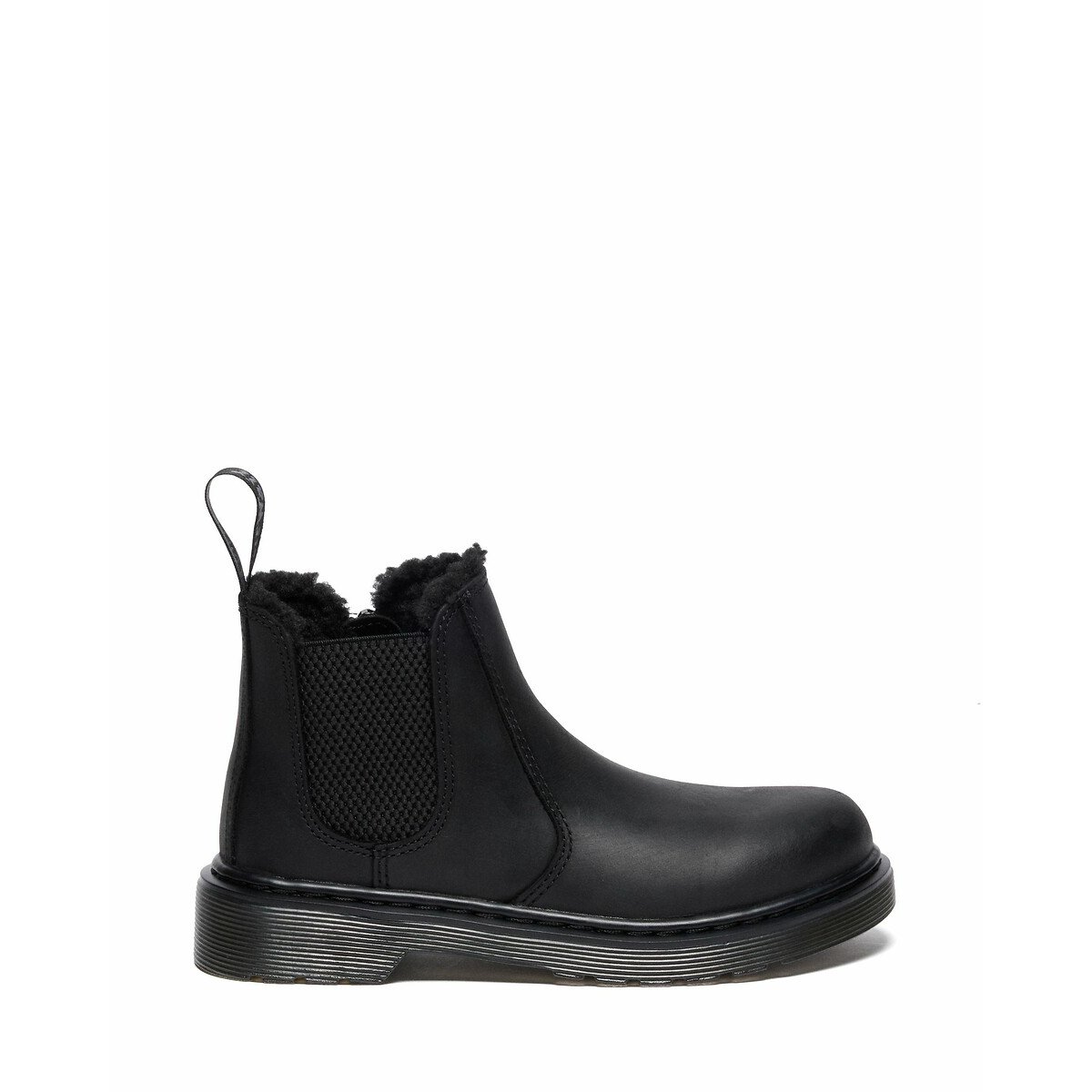 Kids 2976 Leonore Chelsea Boots in Leather with Faux Fur Lining black, DR. MARTENS