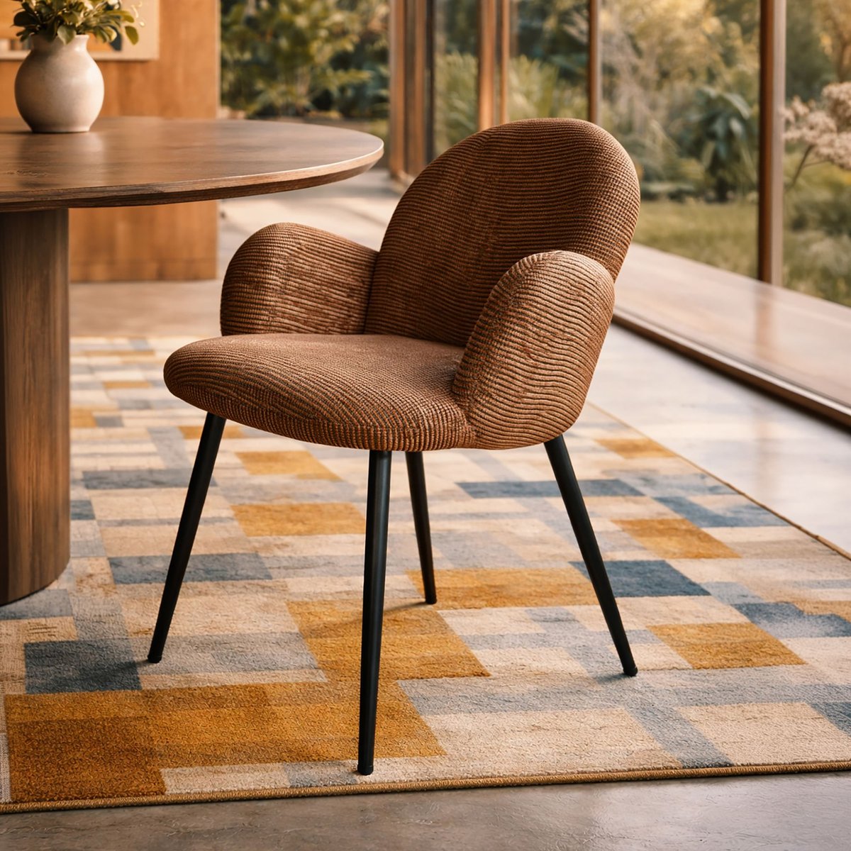 Lot de 2 fauteuils de table pied métal et tissu tweed, GINETTE terracotta, NOW'S HOME