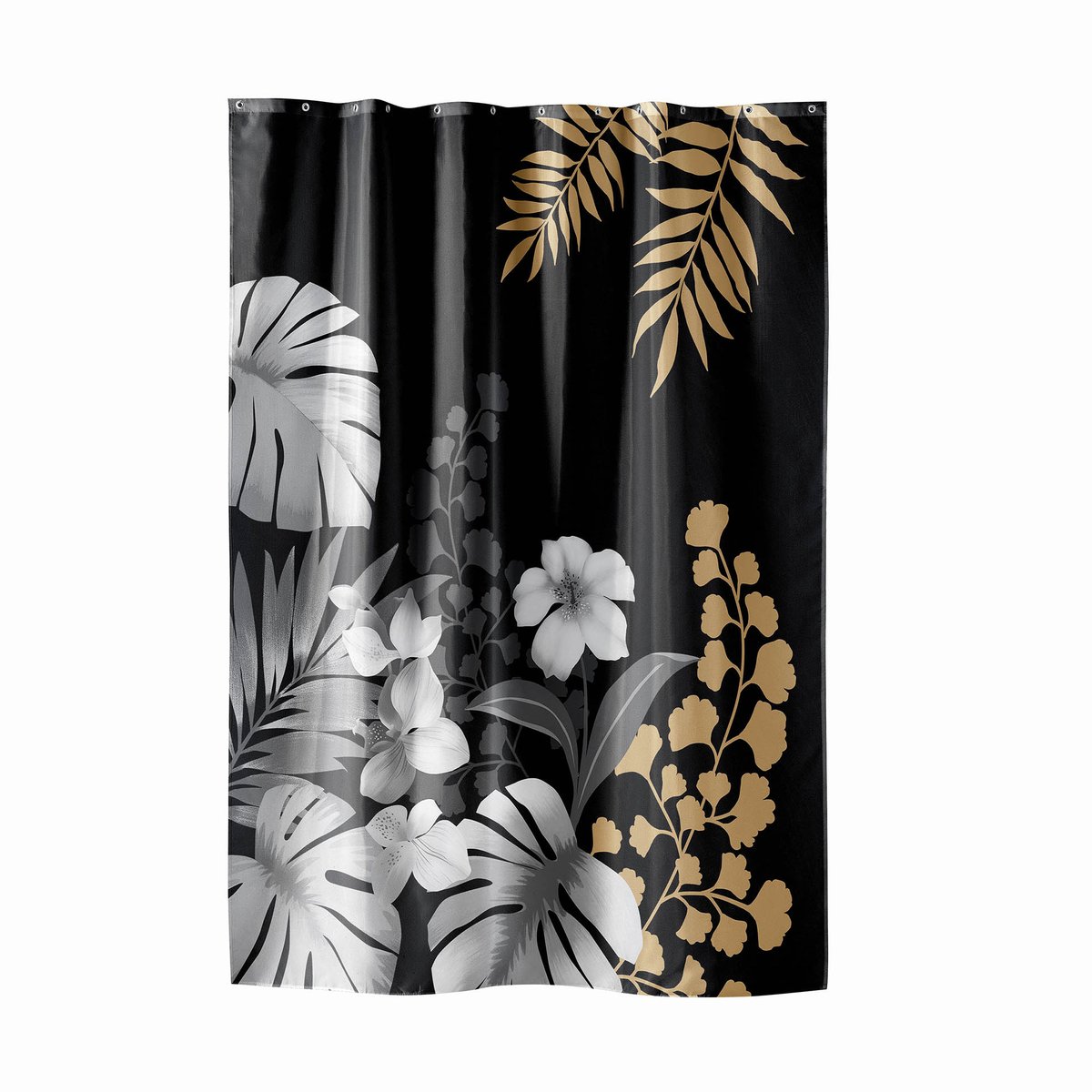 Rideau de douche motif feuillage noir, EDEN