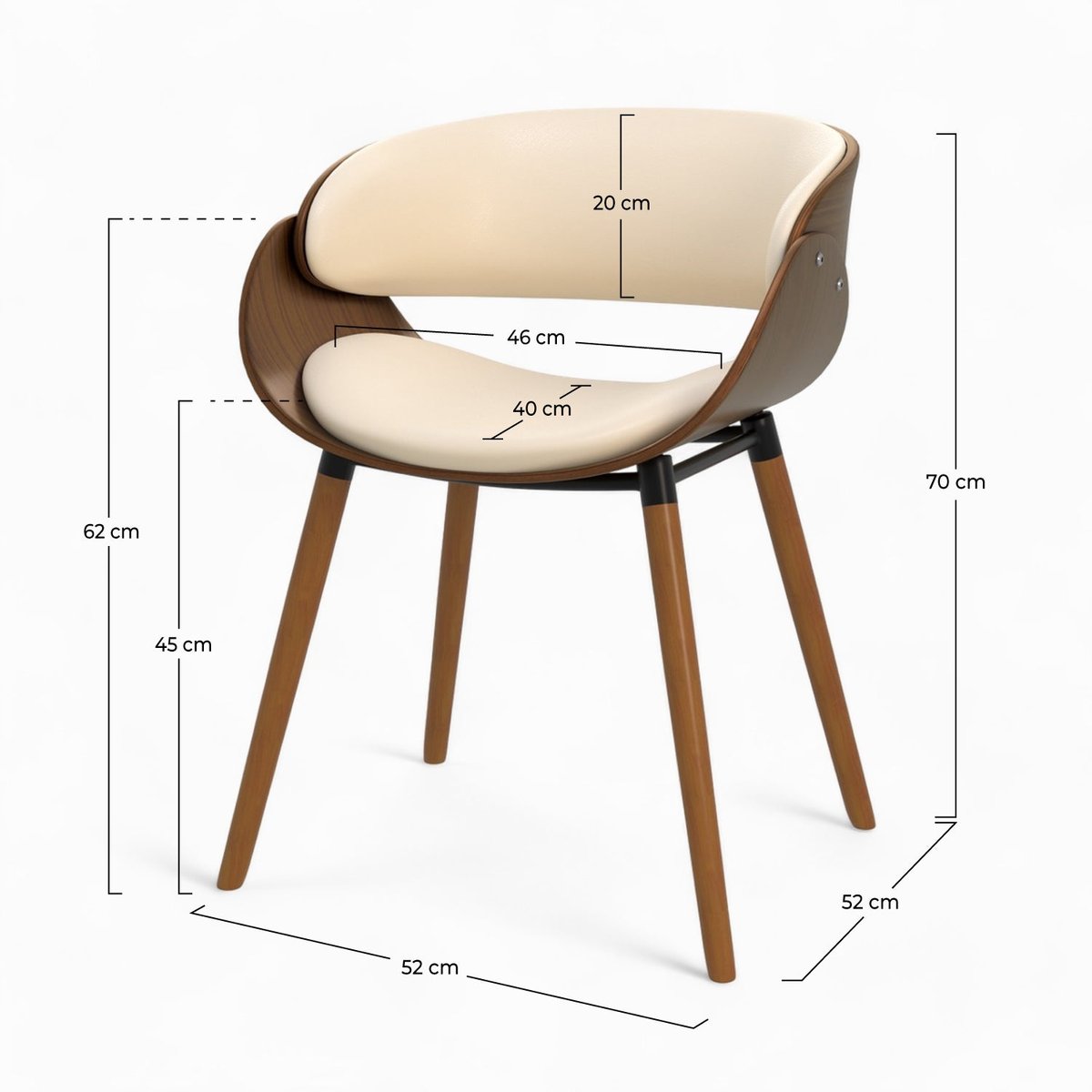 Chaise en cuir synthétique plaqué noyer - POLO beige, MAISON PAVANE