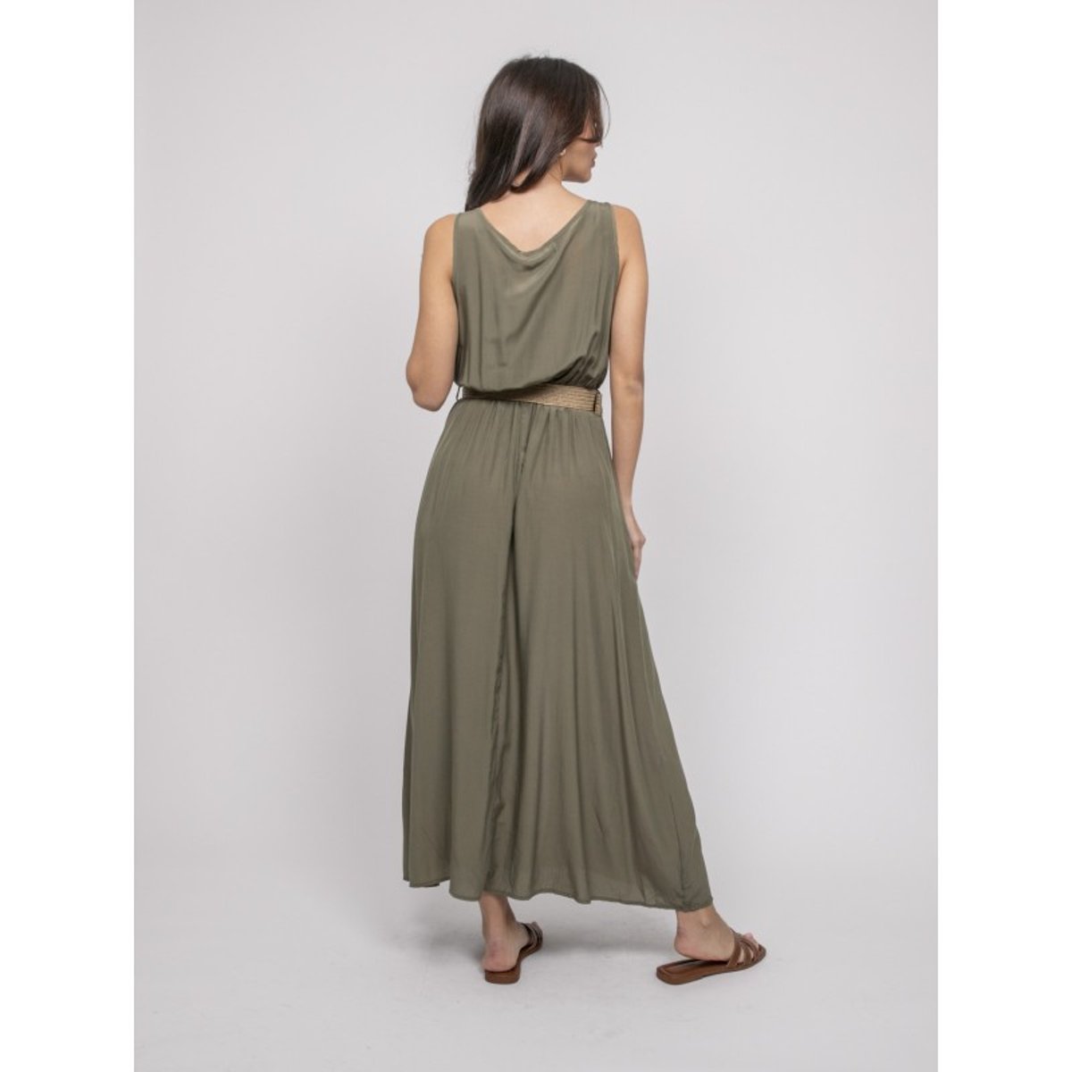 Robe Longue Avec Ceinture Ilanel kaki, DONA LISA