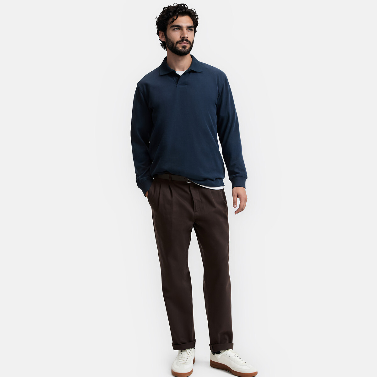 Pantalón chino con pinzas, Signature marrón, LA REDOUTE COLLECTIONS