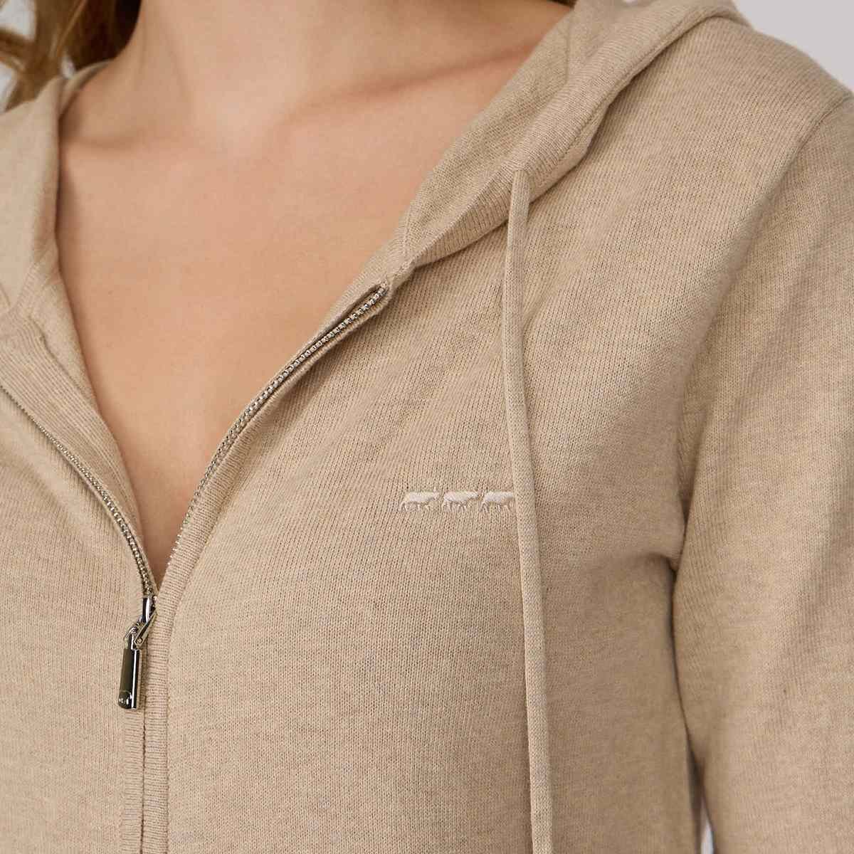 Cardigan zippé beige, MISE AU GREEN