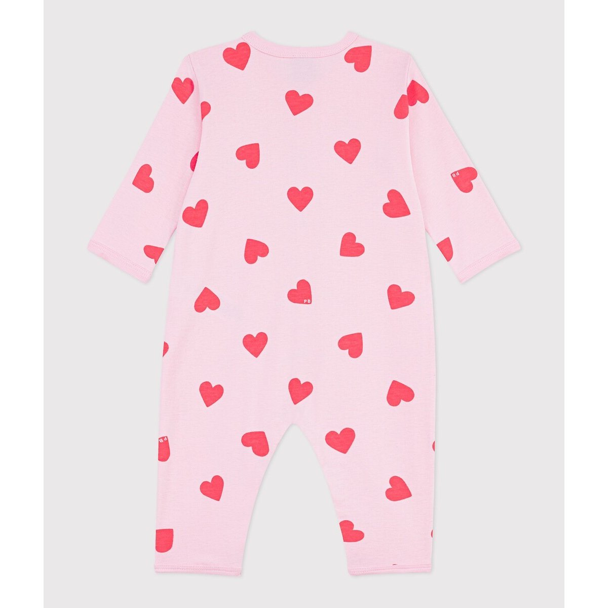 Pyjama en coton, sans pieds, imprimé coeurs rose, PETIT BATEAU