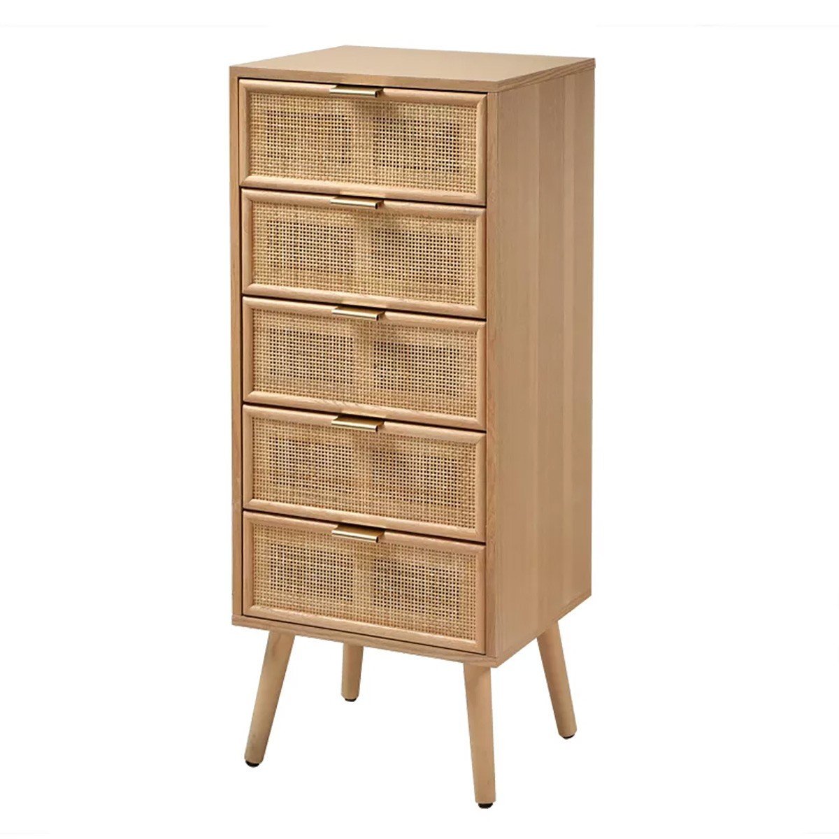 Chiffonnier 5 tiroirs façades en rotin naturel - L36.5 x H100.5 cm - MIYA bois clair, CALICOSY