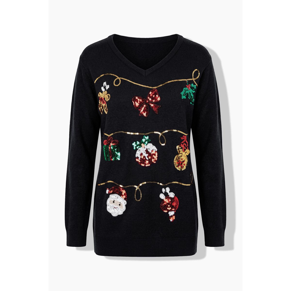 Pull de Noël, motif guirlandes noir, ULLA POPKEN