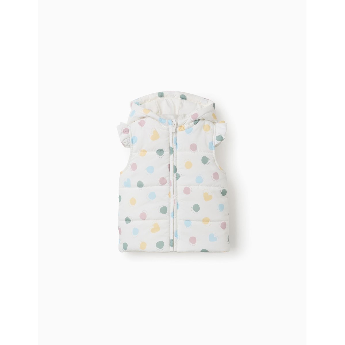 Doudoune sans manches avec capuche et motif cœurs et pois blanc, ZIPPY