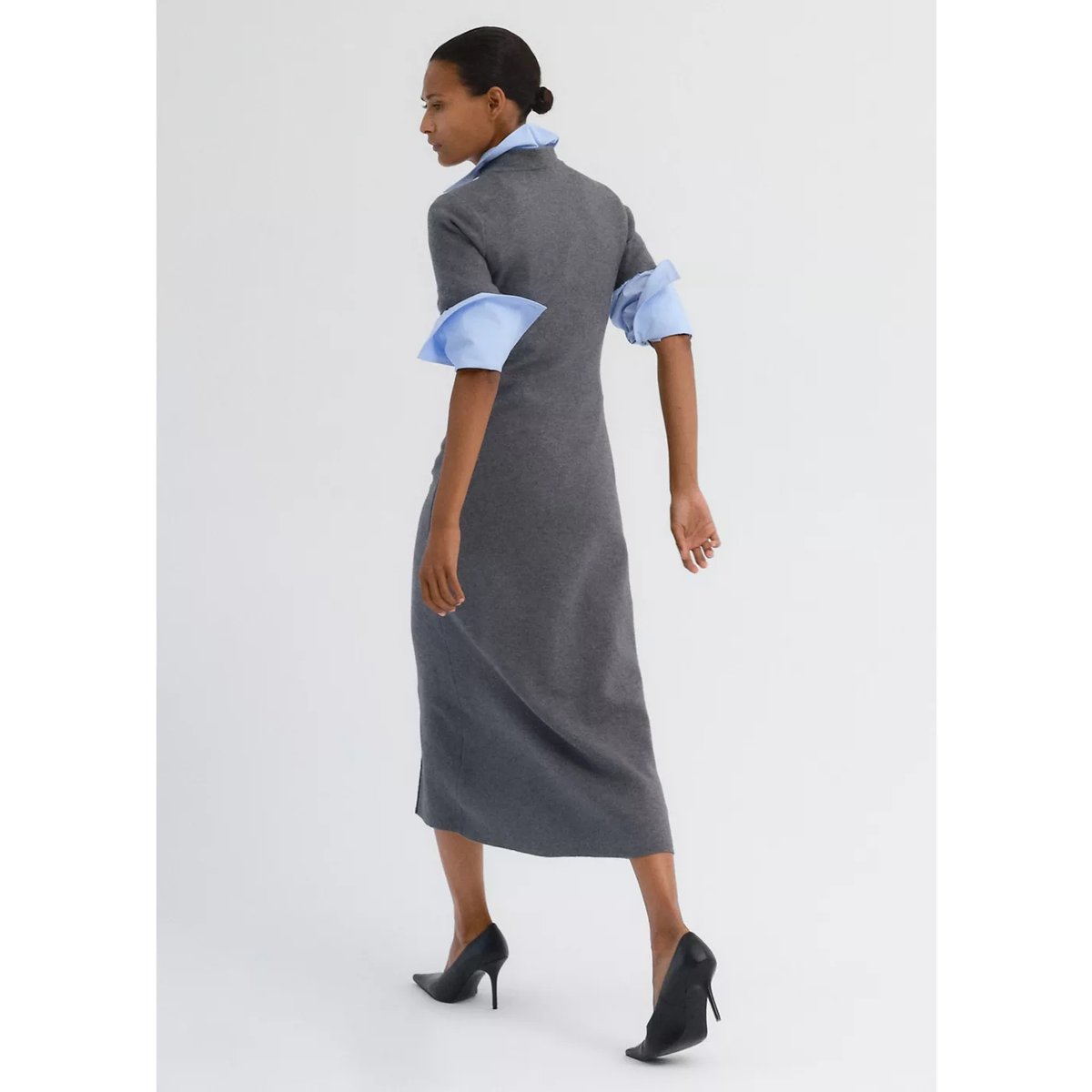 Robe midi évasée gris chiné moyen, MANGO