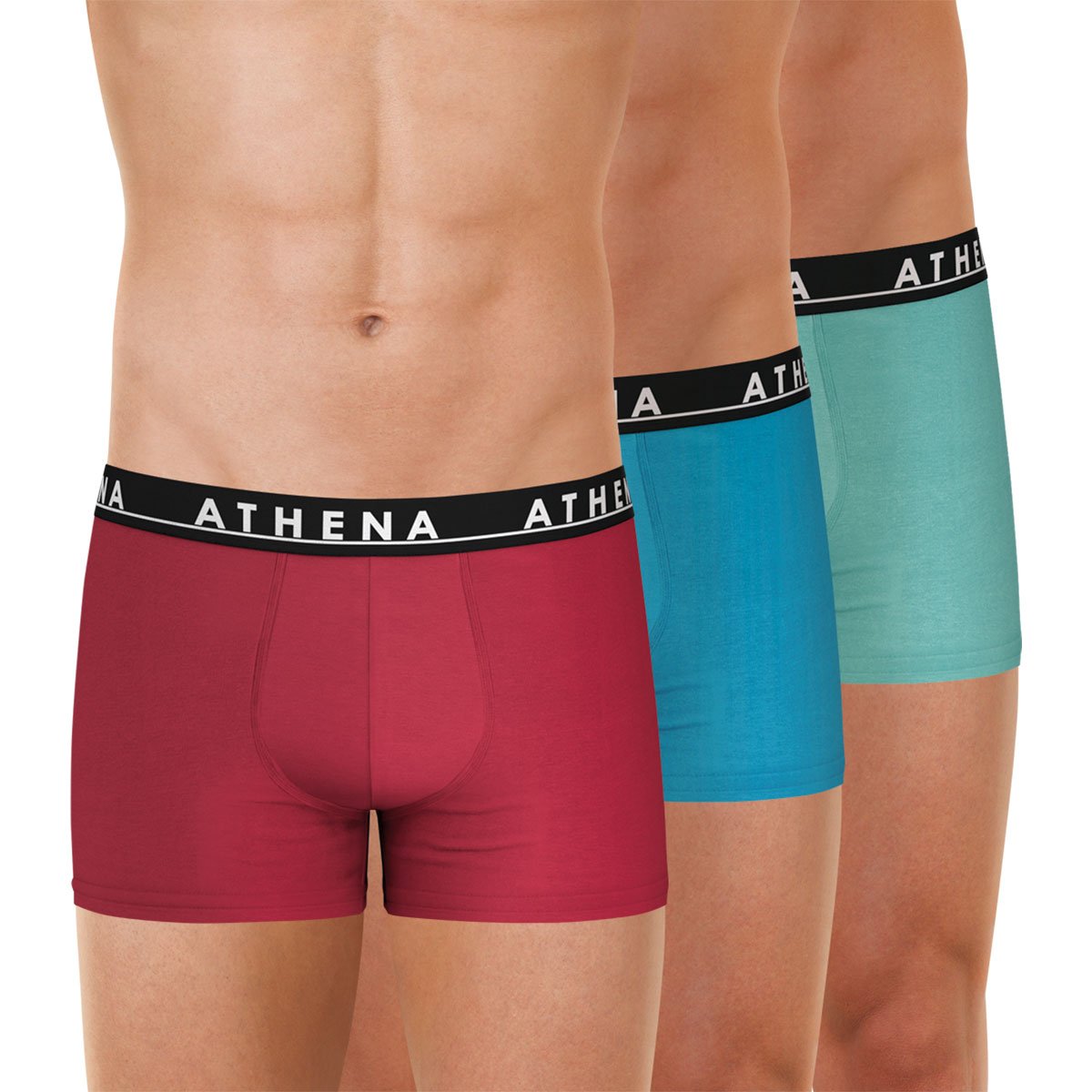 Lot de 3 boxers unis Easy Color noir + bleu + orange, ATHENA