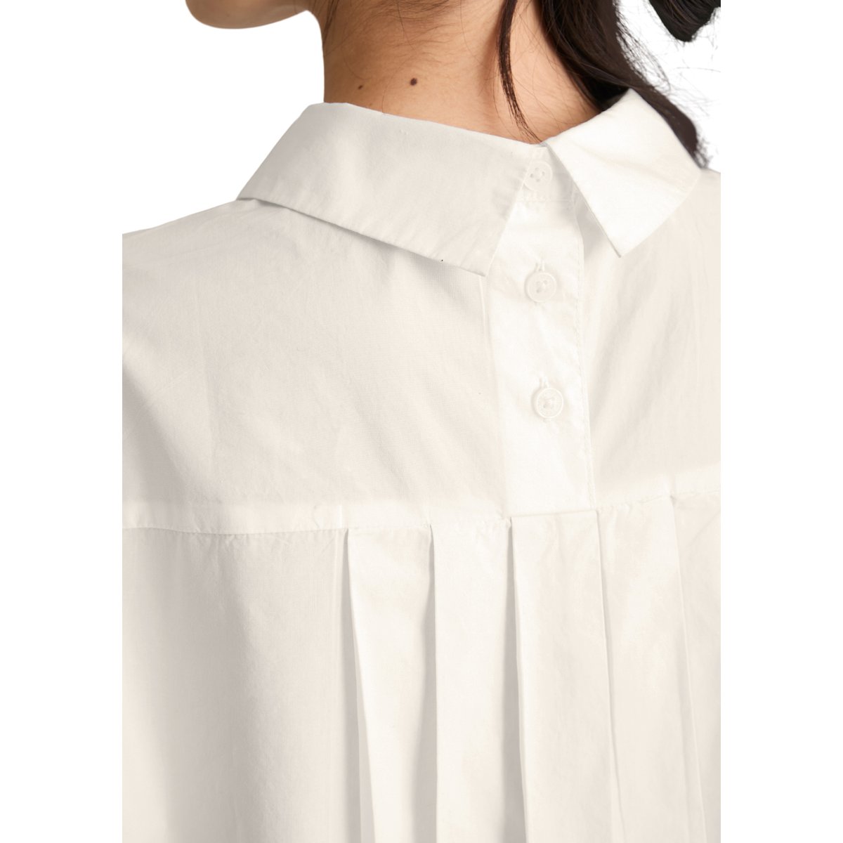 Blouse popeline à manches courtes regular avec détail de plis dans le dos blanc, MARC O’POLO DENIM