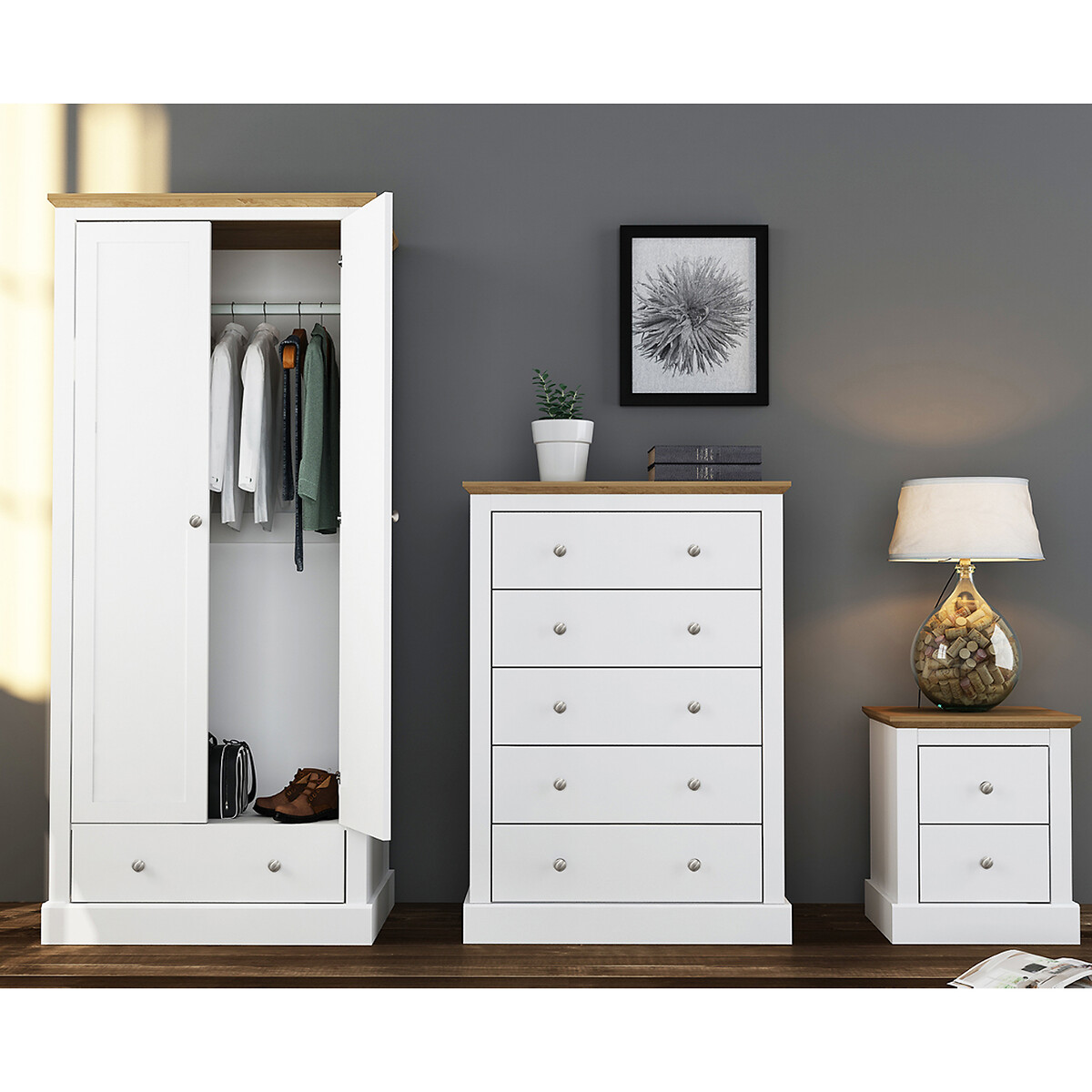 Wooden 2 Door Wardrobe with Single Drawer white, SO'HOME