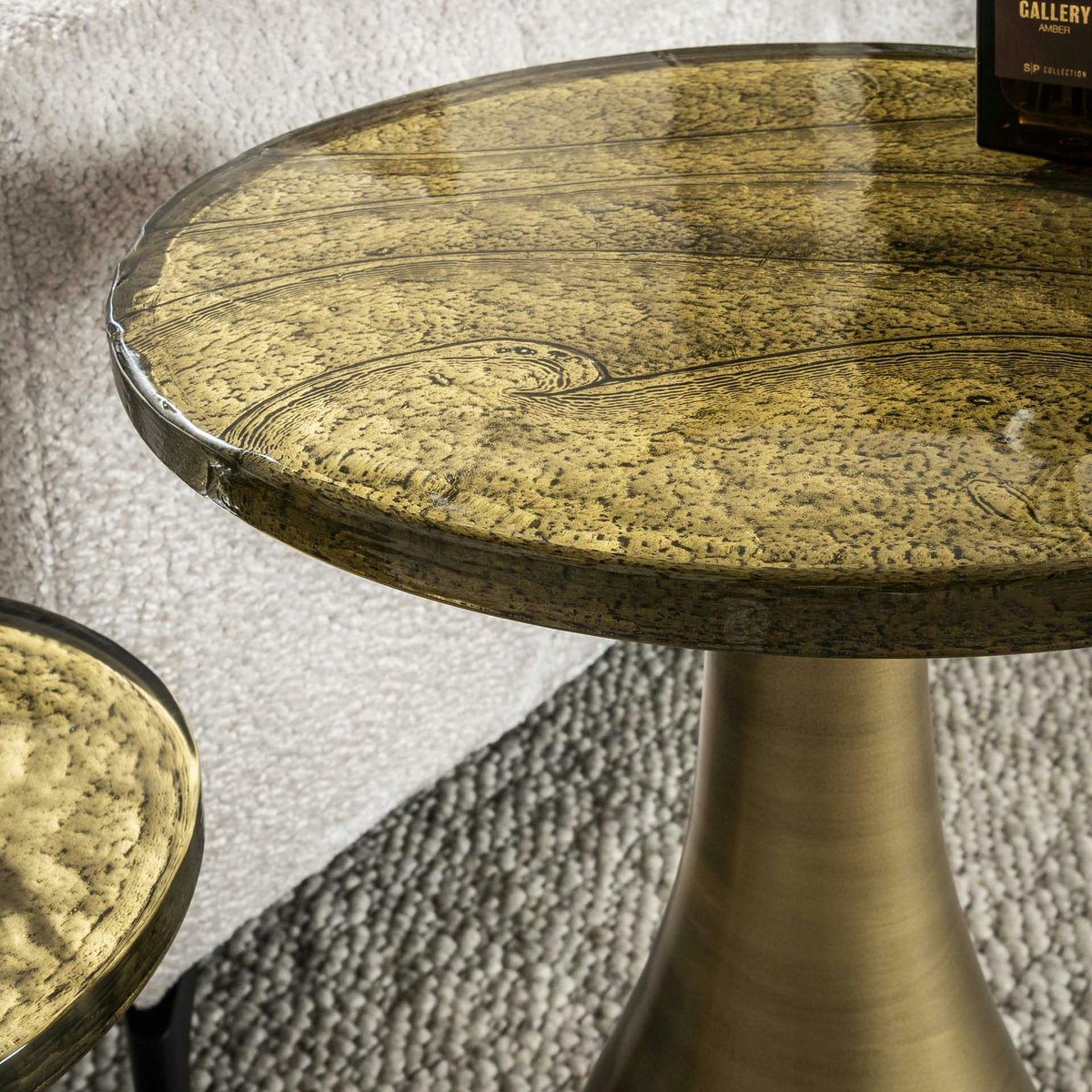 Table d'appoint artisanale verre et métal, 60cm LAGUNA doré, PIER IMPORT