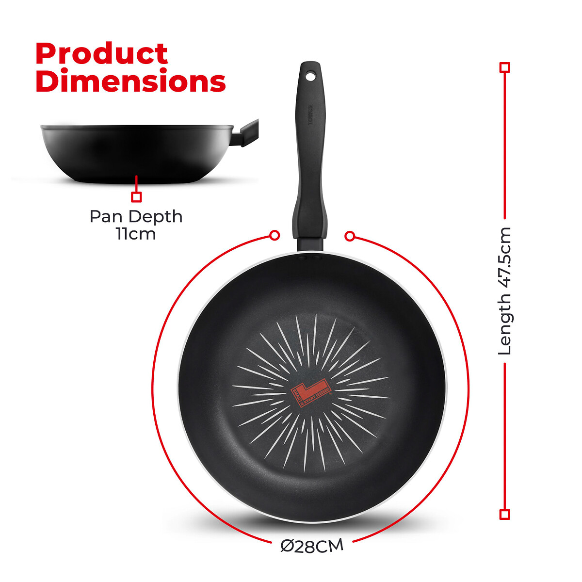 28cm Smart Start Gourmet Wok black, TOWER