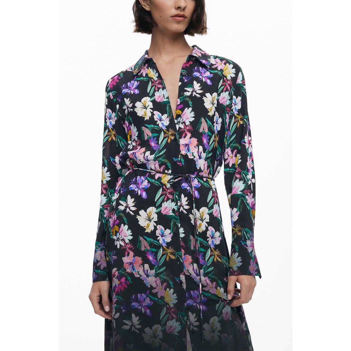 Robe chemise à fleurs dégradées multicolore, DESIGUAL