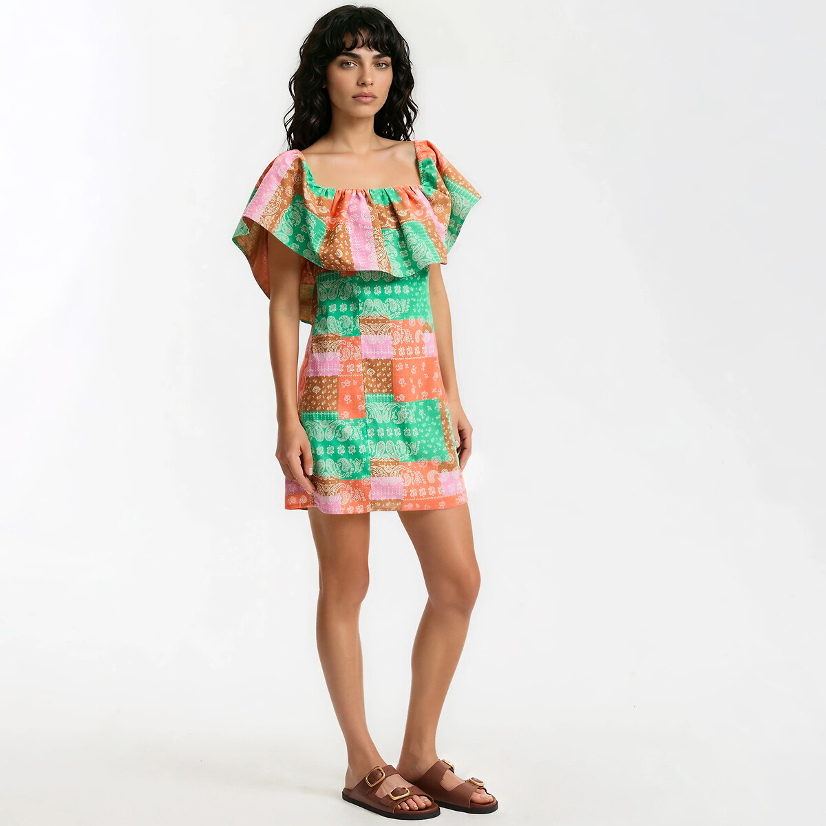 Paisley Print Ruffle Mini Dress multi-coloured, LA REDOUTE COLLECTIONS
