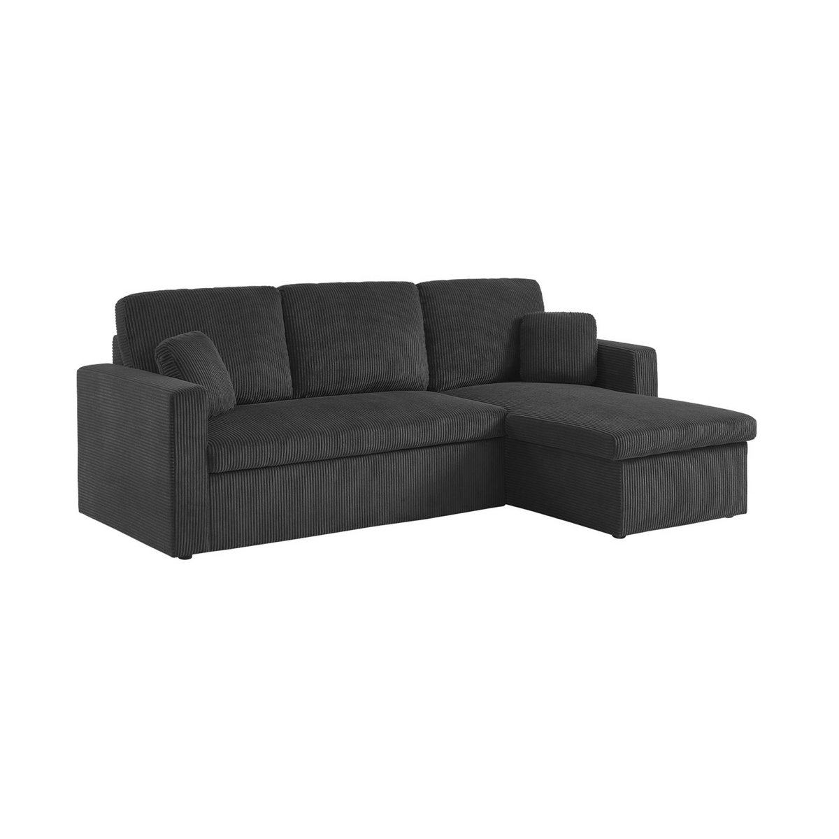 Canapé d'angle convertible réversible 3 places velours côtelé grosse côte avec coffre IDA gris foncé, SWEEEK