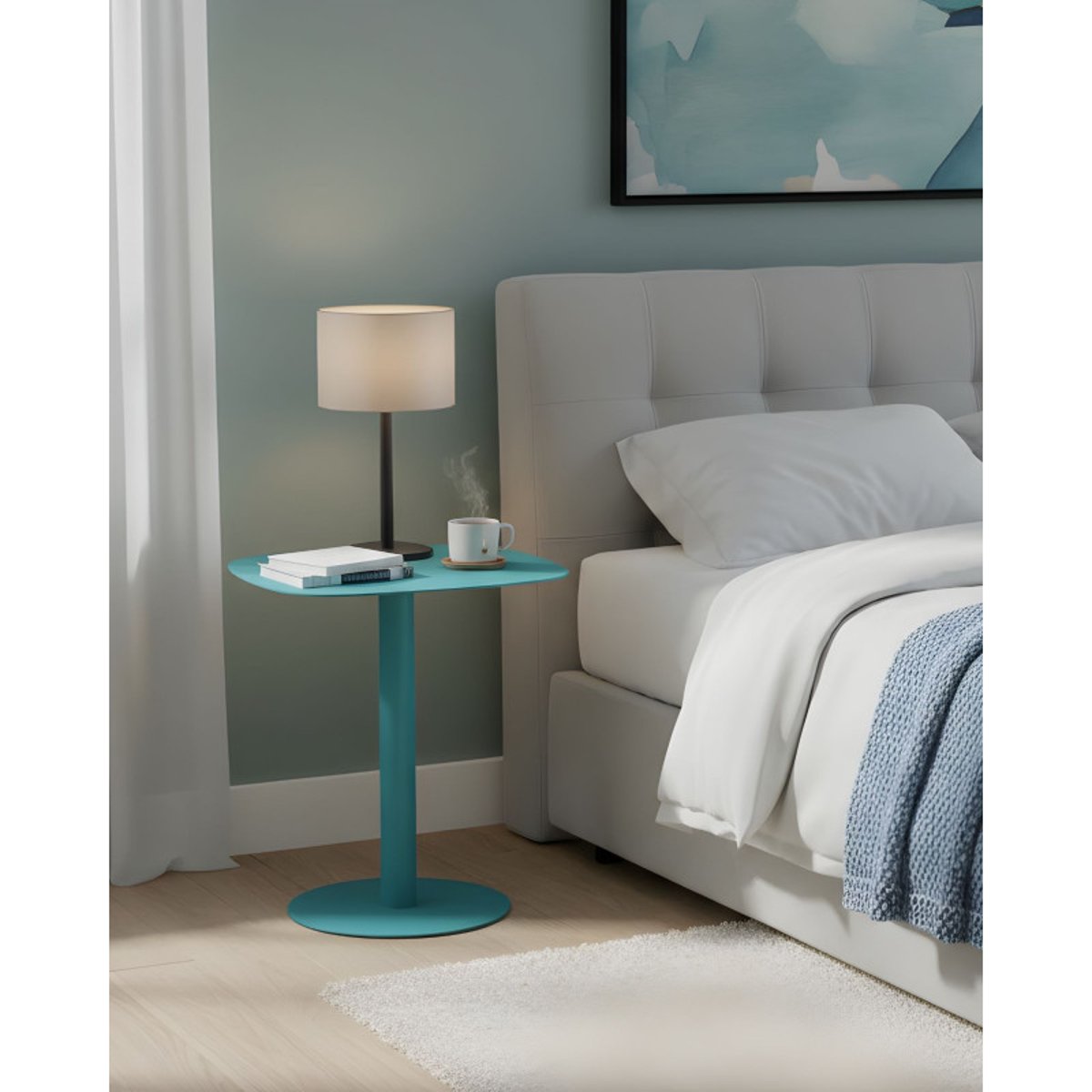 Table d'appoint design SKANDY en métal style scandinave turquoise, DON HIERRO