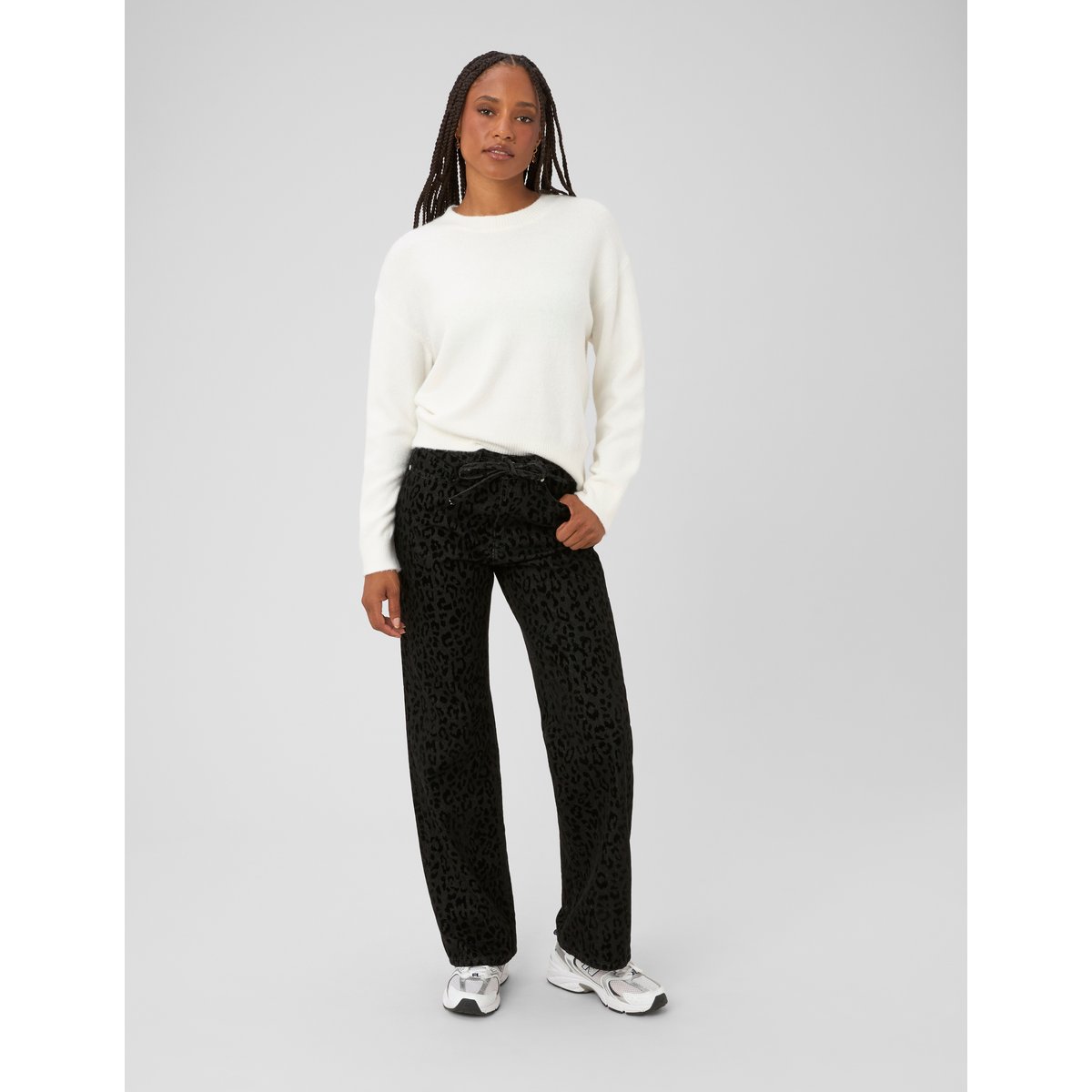 Pantalon imprimé coupe droite noir, BZB