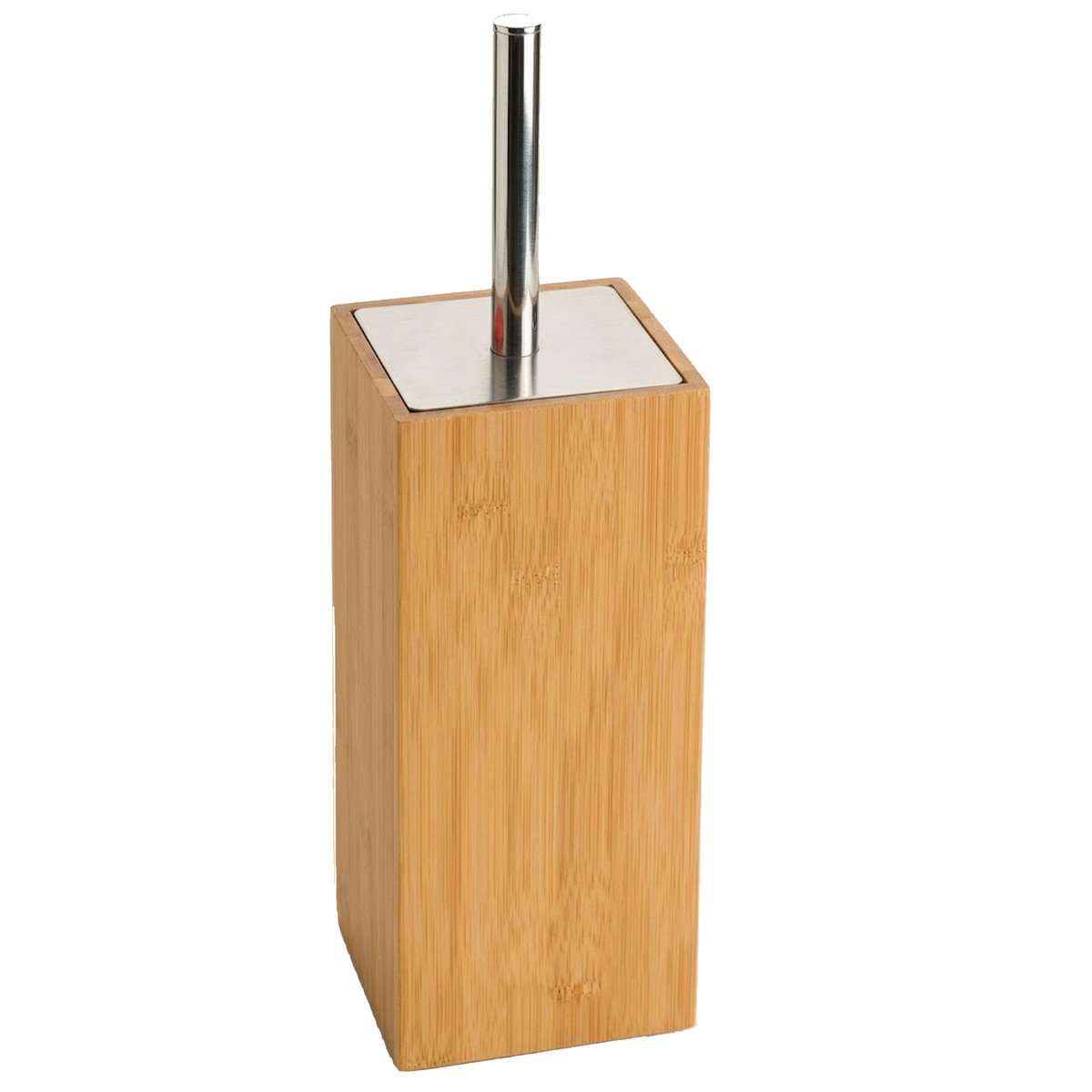 Brosse WC bambou, inox et brosse noire carrée 10x10x34cm bois, WADIGA