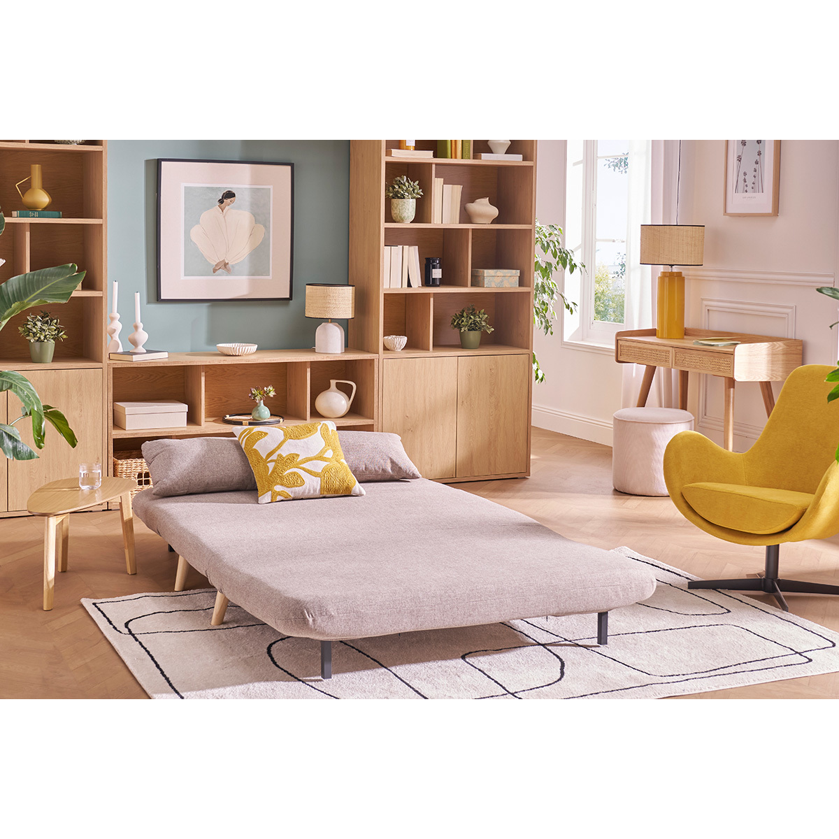 Chauffeuse scandinave 2 places convertible AMIKO jaune, MILIBOO