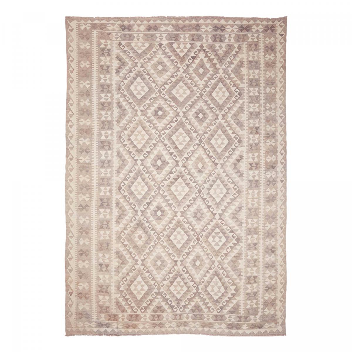 Tapis kilim géométrique, tissé à plat en laine, KILIM 47 beige, crème, gris, UN AMOUR DE TAPIS