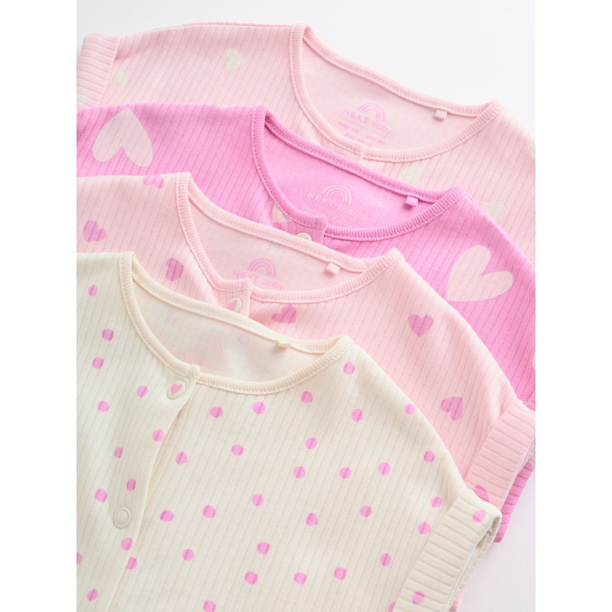 Barboteuses en jersey, lot de 4 cœur rose ton sur ton, NEXT
