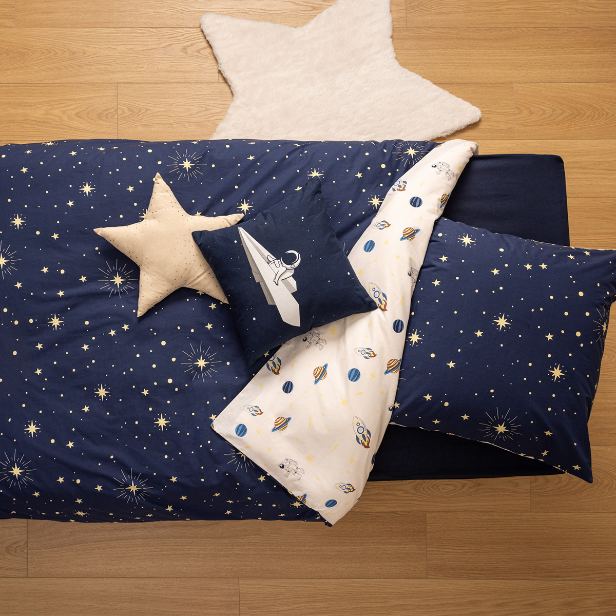 Parure de lit enfant imprimé réversible ESPACE bleu, ATMOSPHERA FOR KIDS