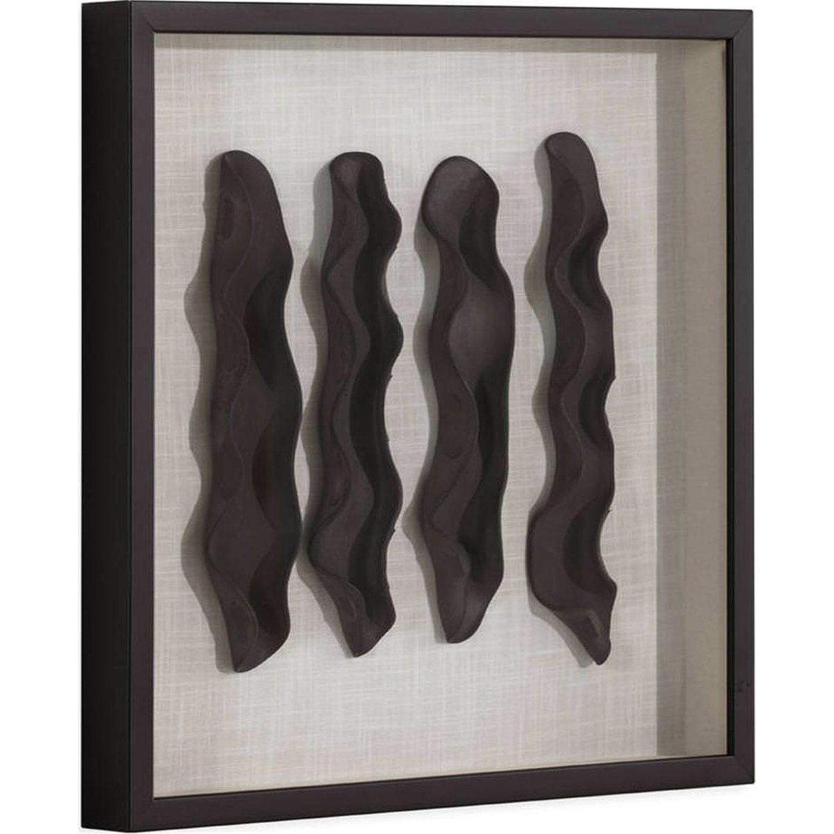 Tableau abstrait en relief, Bois et verre noir et crème, RECOLLECTION