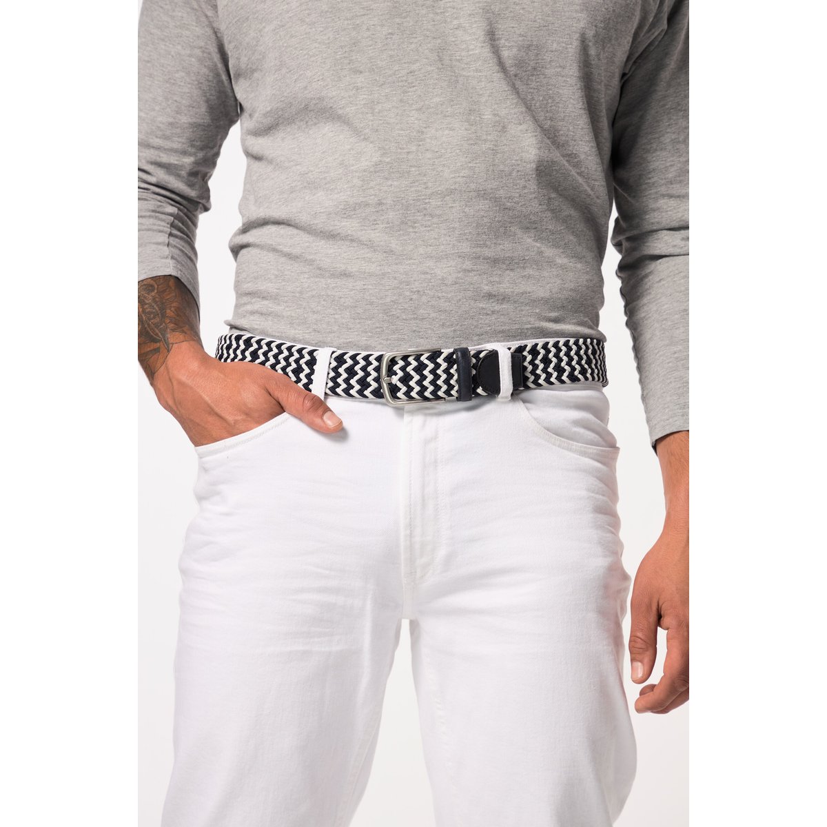 Ceinture extensible tressée avec boucle en marine foncé, JP1880