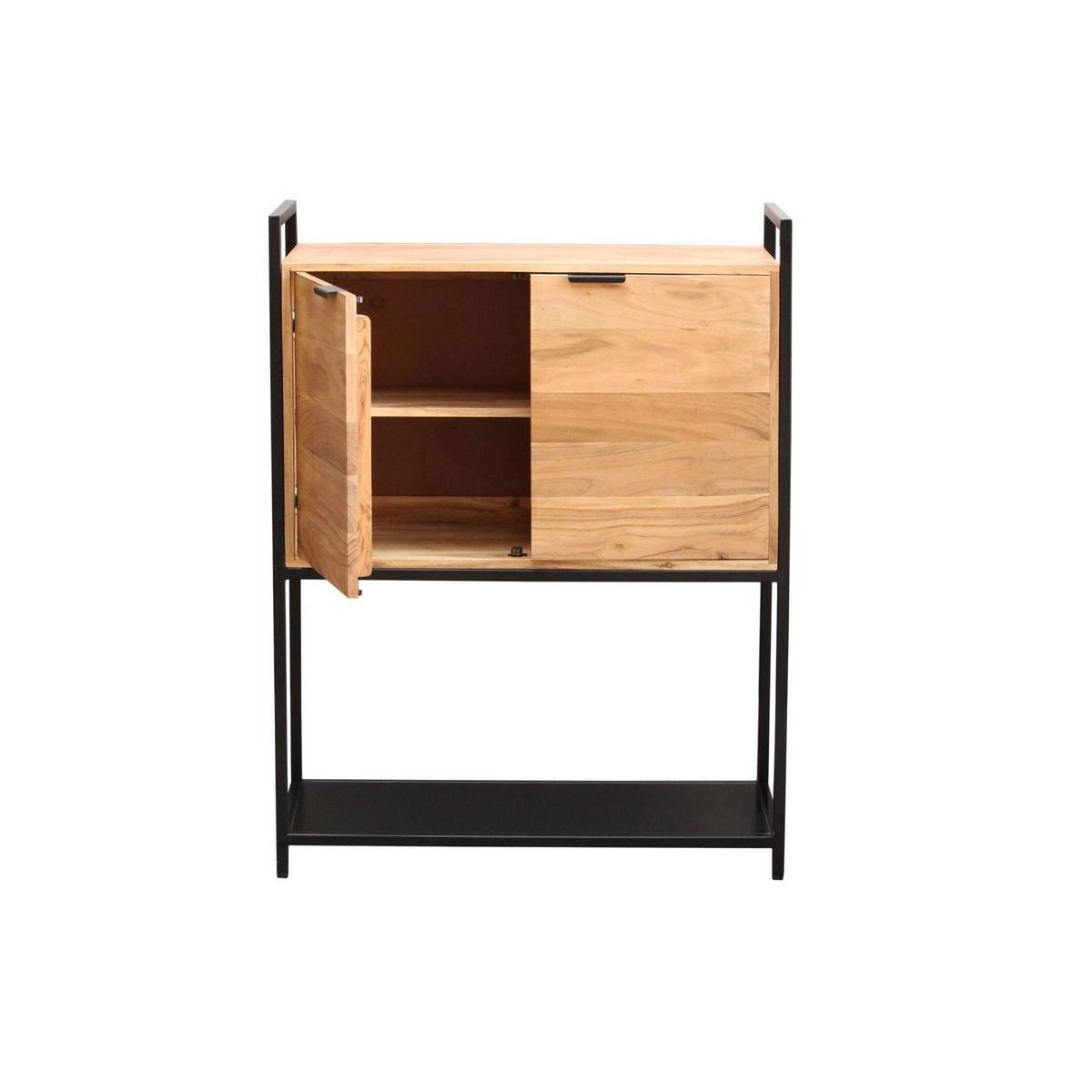 Buffet haut en bois massif et métal noir 2 portes L85 cm ARTHUS bois clair / noir, MILIBOO