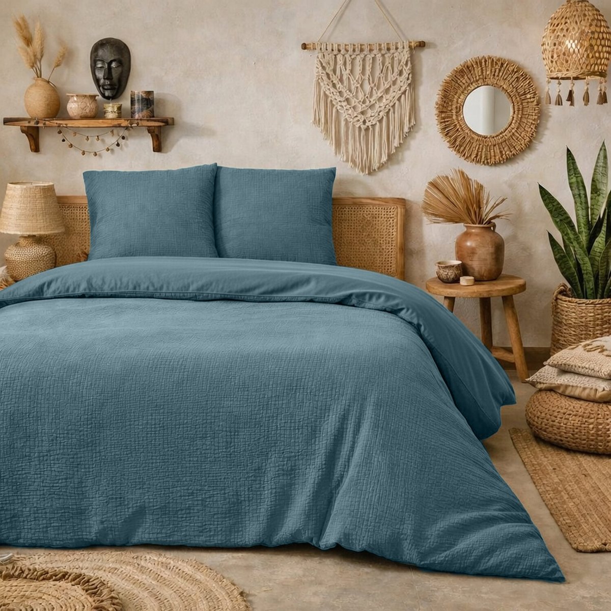 Parure housse de couette en gaze de coton lavé unie, Violette blanc, C DESIGN HOME TEXTILE