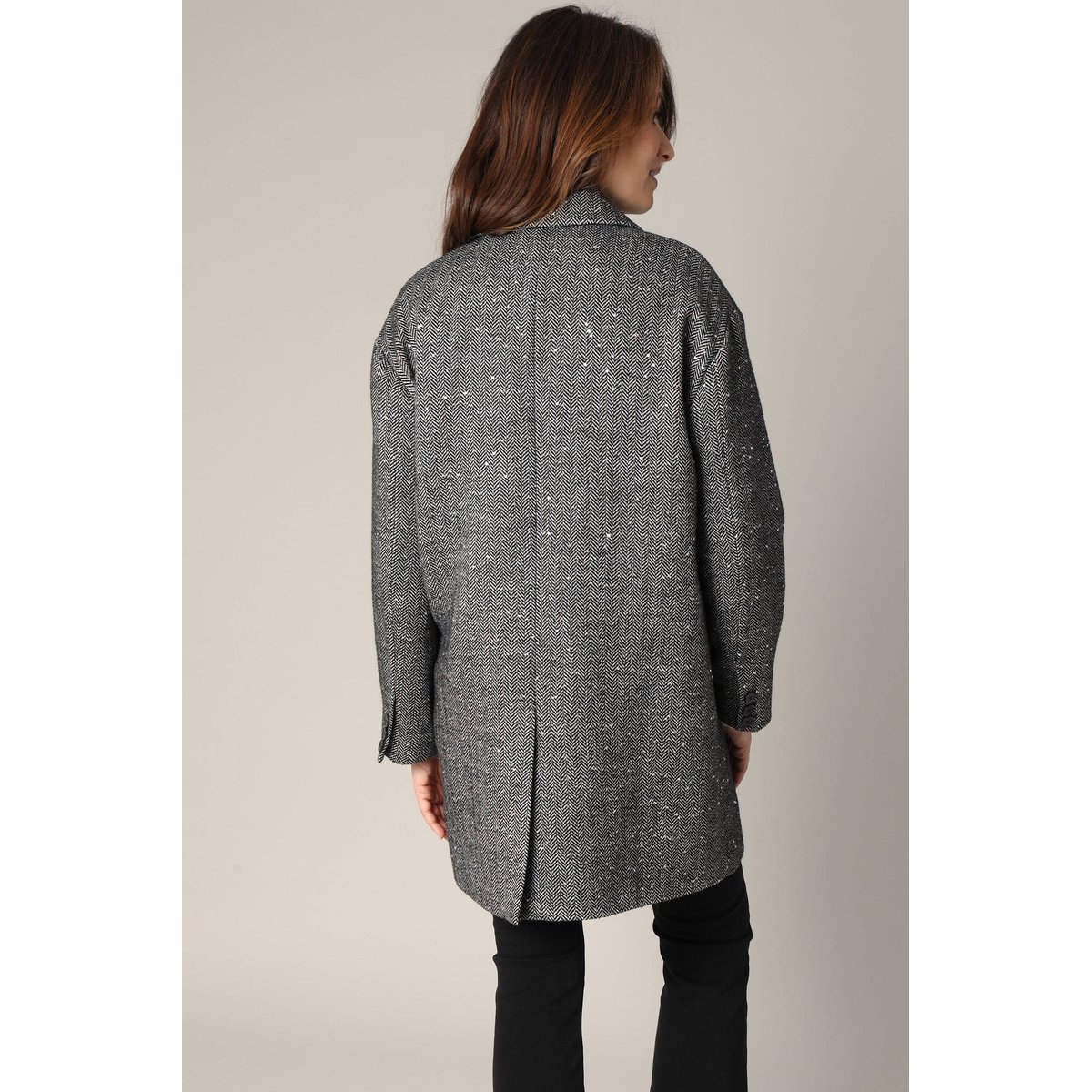 Manteau oversize à motif chevrons KALISSA noir, DEELUXE