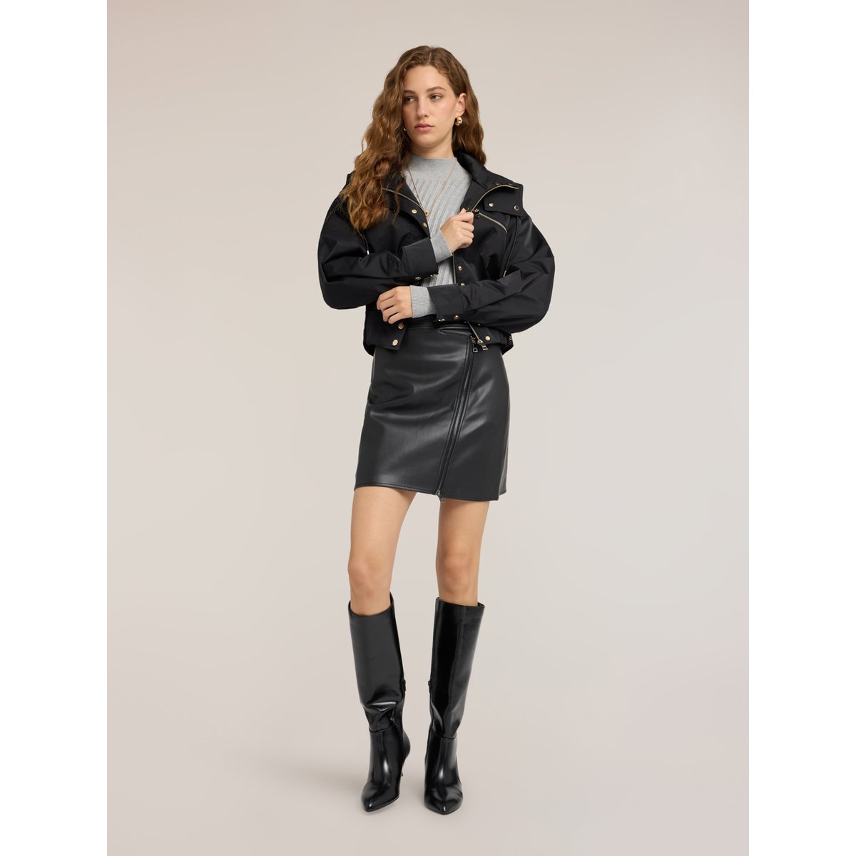 Mini-jupe biker avec zip noir, MOTIVI