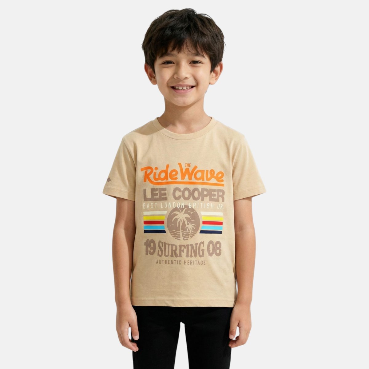 T-shirt manches courtes imprimé, col rond SURF CLUB beige, LEE COOPER