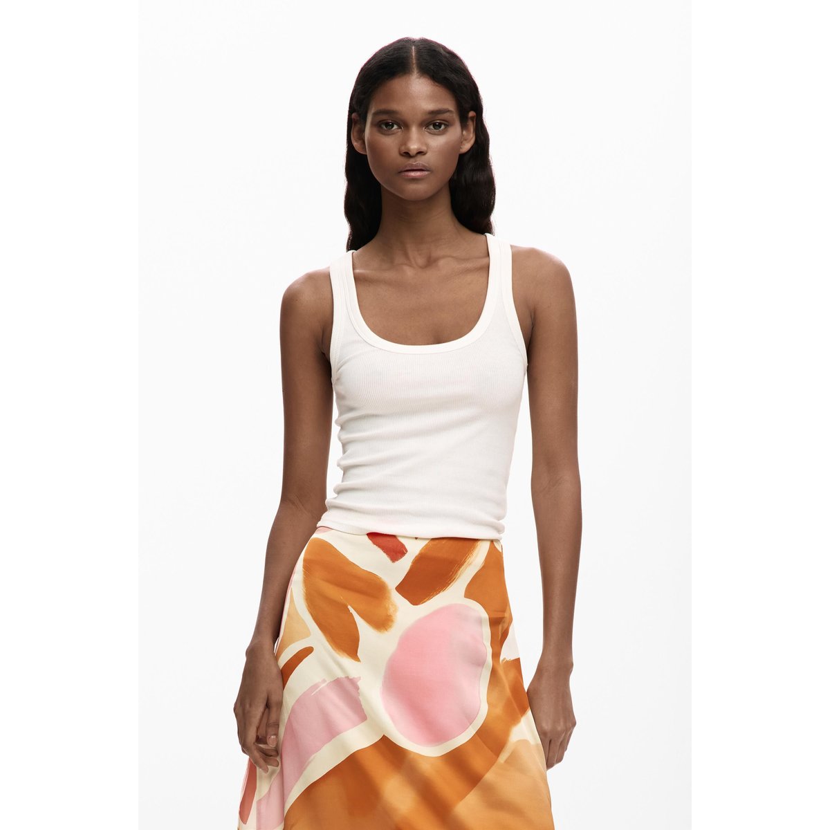 Jupe asymétrique pétales orange, DESIGUAL
