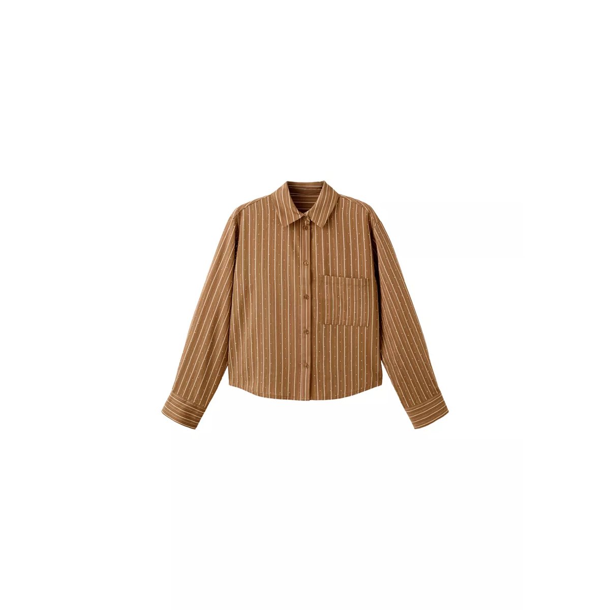 Chemise rayée avec détail strass marron, MANGO