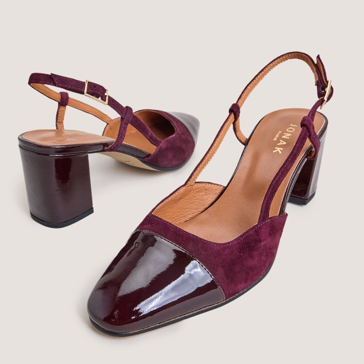 Escarpins en cuir velours, talon haut, DHAPOP bordeaux, JONAK